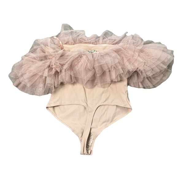 Free People Intimately L Big Love Tulle Ruffles Bodysuit Dusty Pink Feminine - Picture 12 of 14